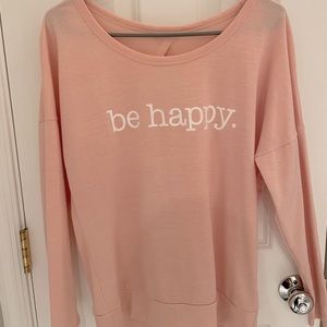 Pink “BE HAPPY” sweater with open back